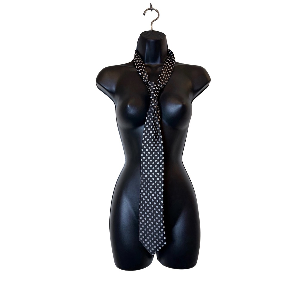 LeCollezioni Black Silver Silk Polka Dot Neck Tie Quiet Luxury GA Logo Monogram